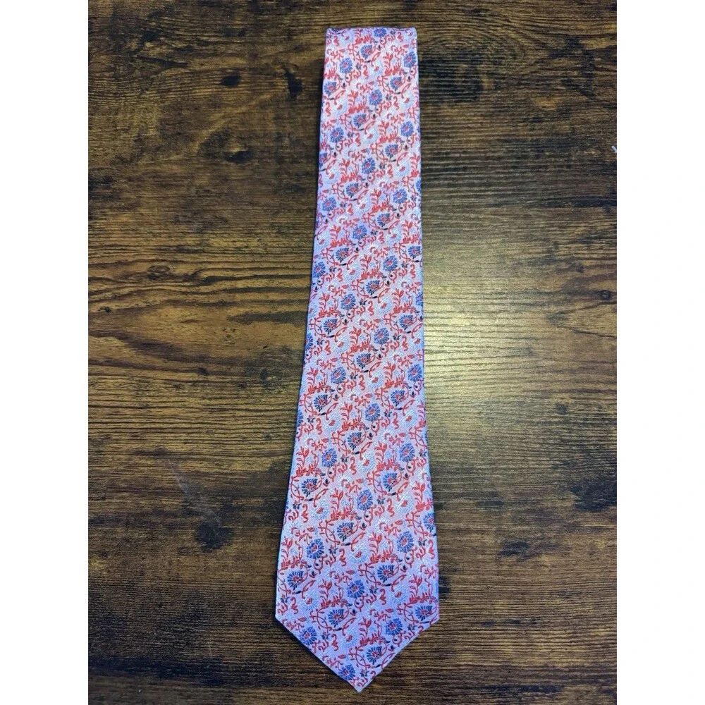 The Dark Knot Men's Woven Dress 100% Silk Tie - Light Blue/Red/White Floral Logo